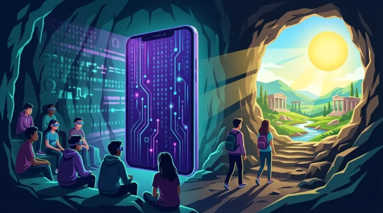 Explicacion del mito de la caverna de Platon adaptado a las pantallas de movil