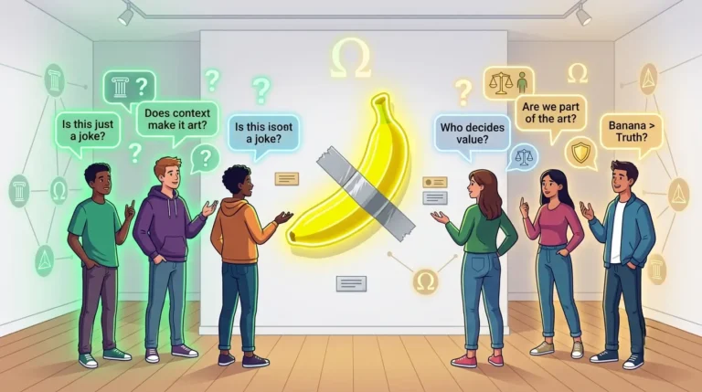 Un platano pegado con cinta americana en una galeria representando el debate de la estética en filosofía