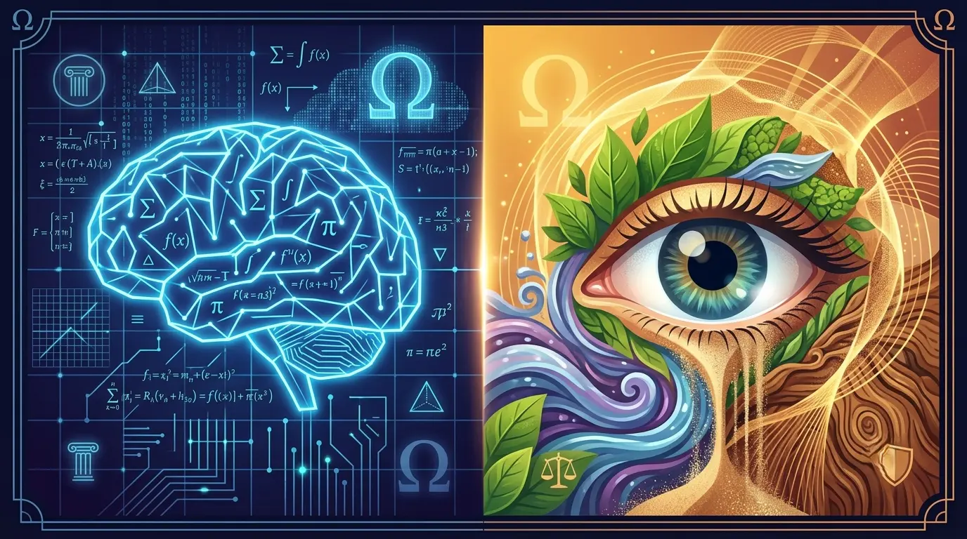 Composicion visual que compara el cerebro racionalista frente al ojo empirista para mostrar las diferencias de Descartes y Hume