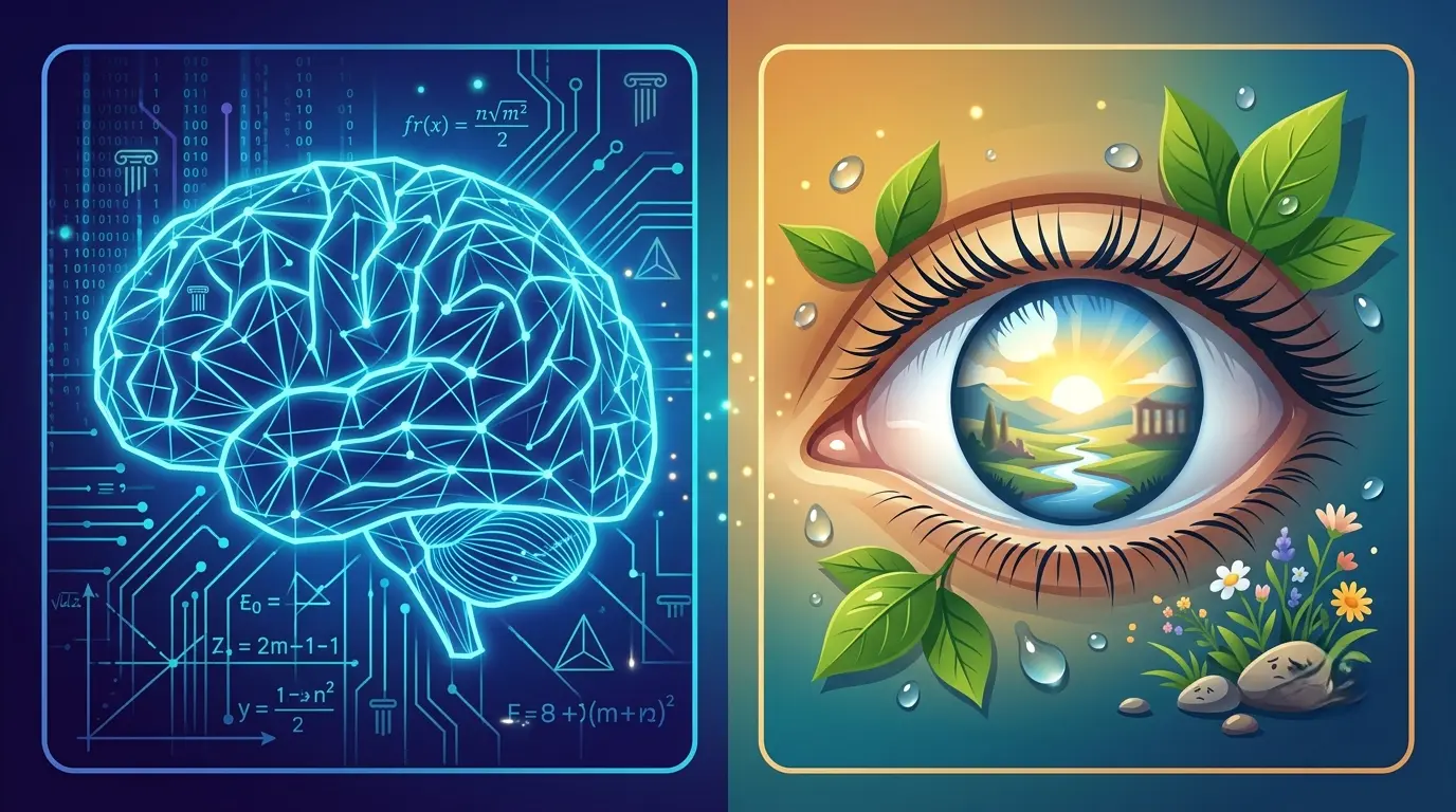 Representacion visual del racionalismo y el empirismo a traves del cerebro y el ojo humano