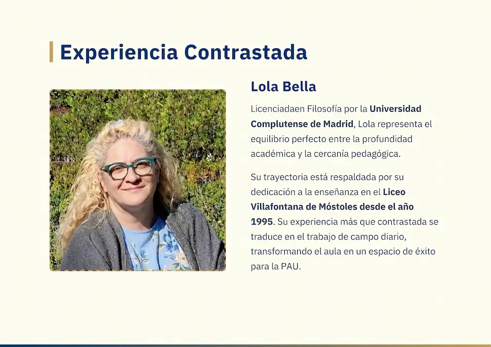 Lola Bella, profesora de Filosofía y Fundadora de bellasofia.es