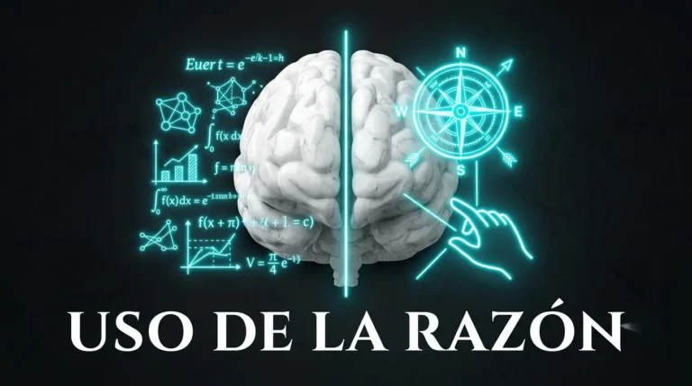 Icono de un cerebro de marmol dividido entre formulas geometricas y una brujula de neon, representando la razon teorica y practica