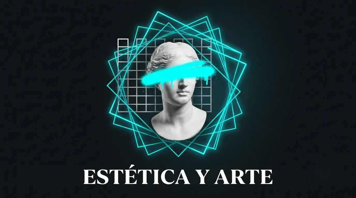 Busto de mármol de la Venus de Milo intervenido con pintura neón cian dentro de un marco flotante, representando la filosofía de la estética y el arte.