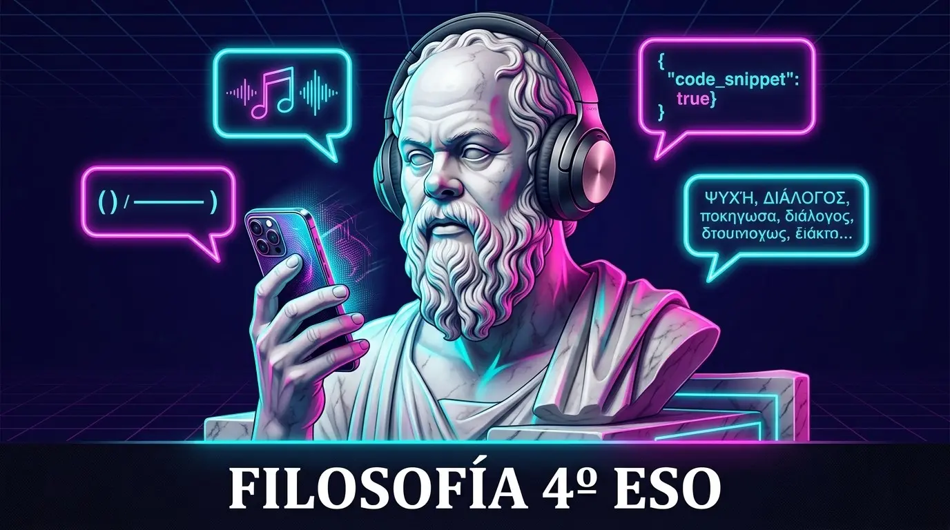 sócrates con cascos y teléfono móvil 4º ESO